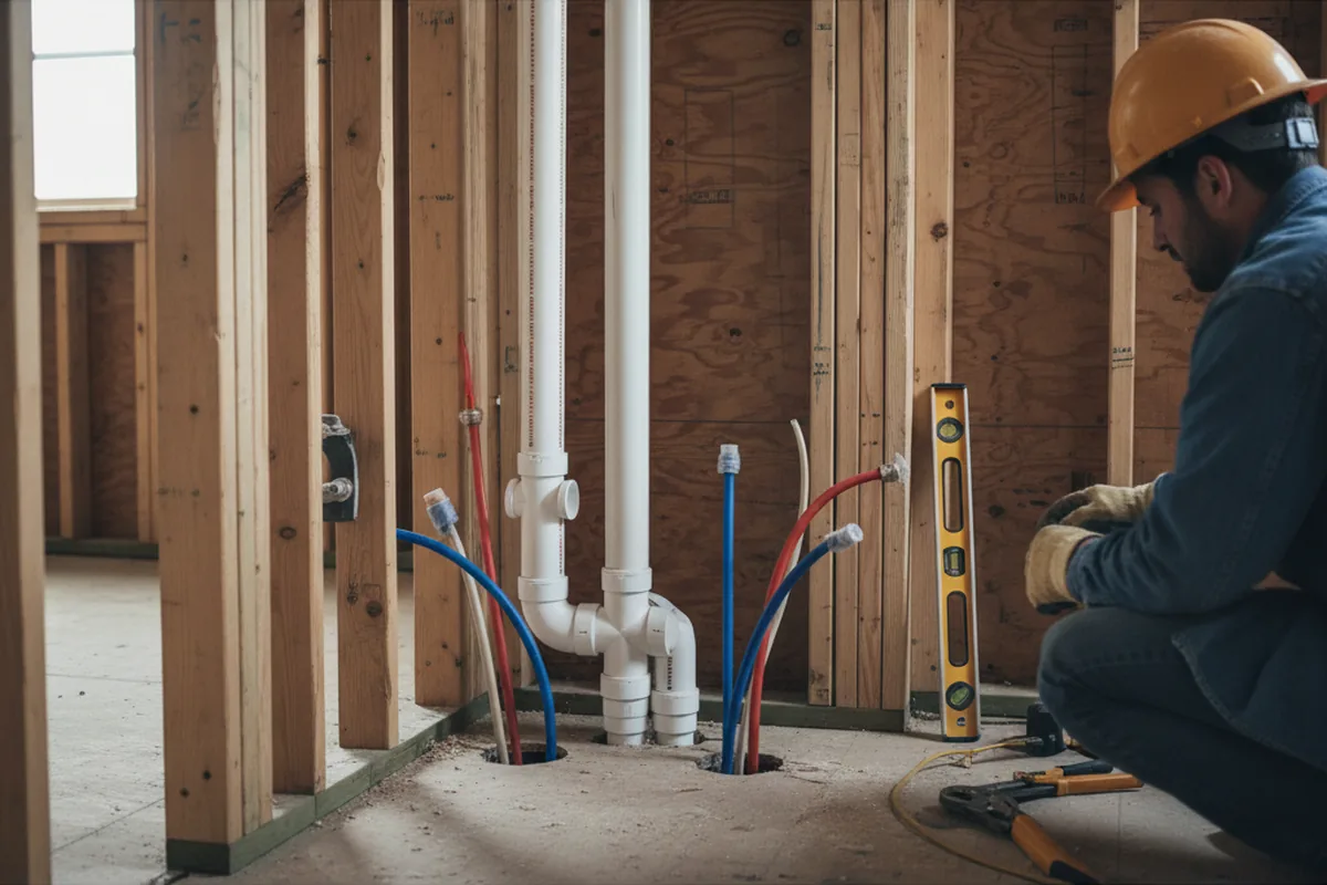 Drain and supply rough-in during Sump Pump Repair in Langley